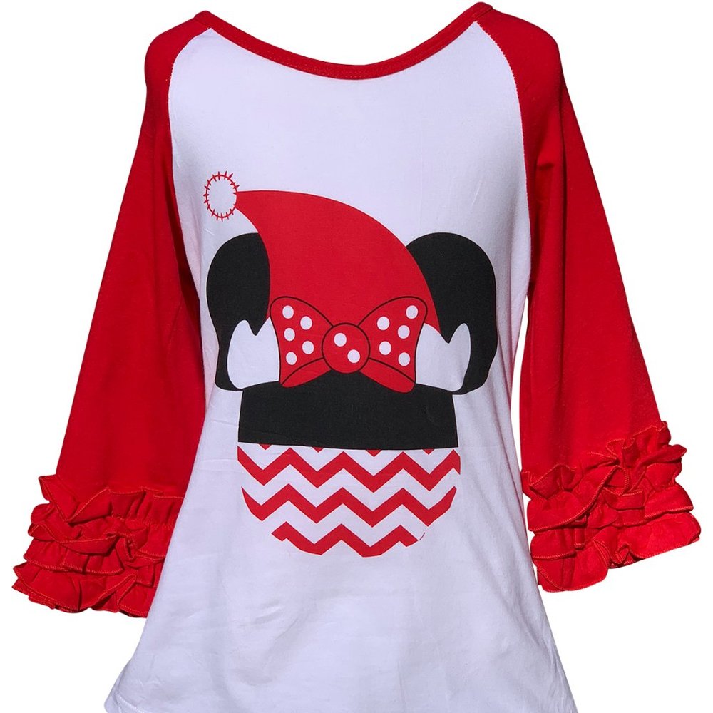 Little Girl Kids Toddler 3/4 Ruffle Sleeve Christmas Hat Holiday T-Shirt Top New